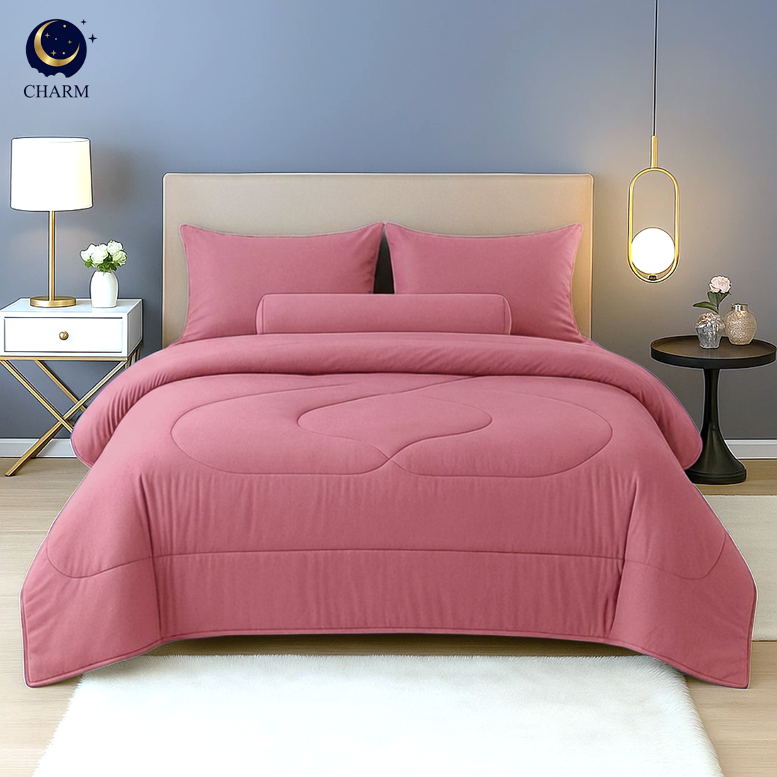 ชุดผ้าปูที่นอน 6 ฟุต 6 ชิ้น CHARM สี DUSTY PINK คอลเลคชั่น CLASSIC_6